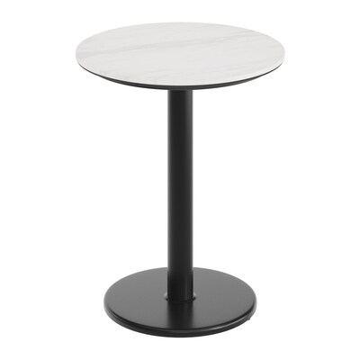 Flash Furniture Acadia 24 Round Wooden Dining Table with Round Base, White Faux Marble/Black Base (STRD24WMATR18)