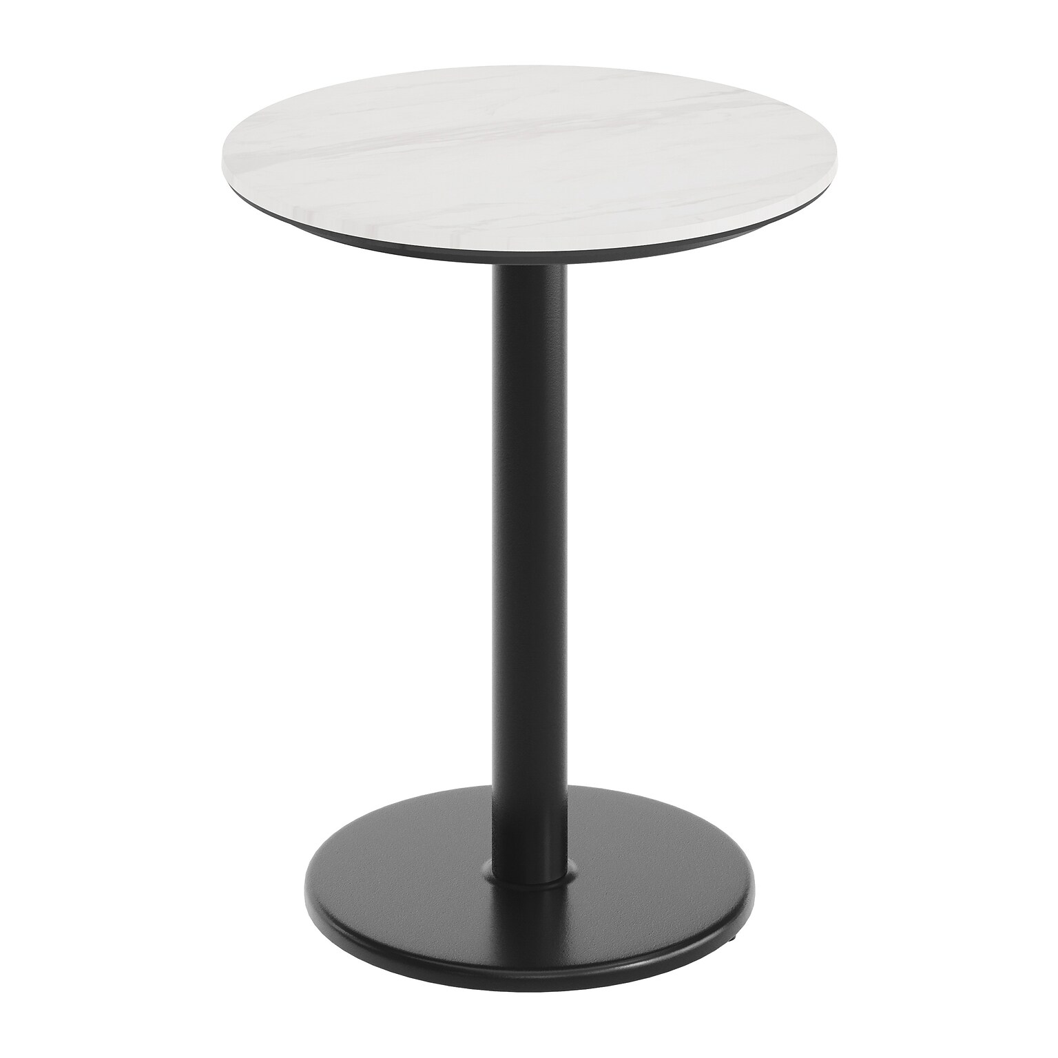Flash Furniture Acadia 24 Round Wooden Dining Table with Round Base, White Faux Marble/Black Base (STRD24WMATR18)