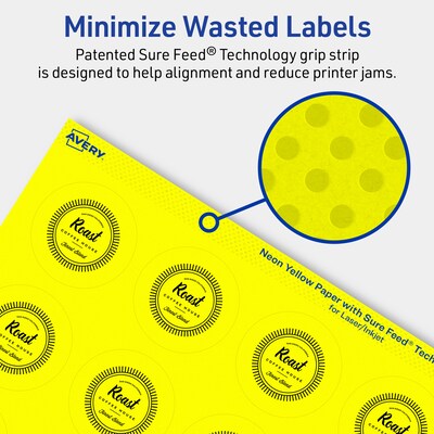 Avery Laser/Inkjet Round Multipurpose Labels, 1.75" Dia., Neon Yellow, 800/Pack (94509)