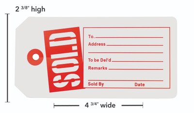 Nahanco 2 5/8" Sold Tag, Red/White, 1000/Pack (SOLD)