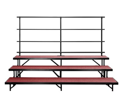 NPS 3 Level Straight Standing Choral Riser, 54W x 60”-72”L x 24H, Red Carpet (RS3LC-40)