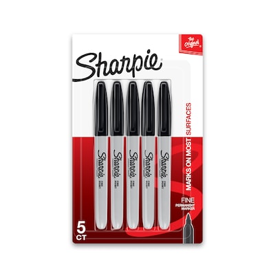 Sharpie Permanent Markers, Fine Tip, Black, 5/Pack (30665)