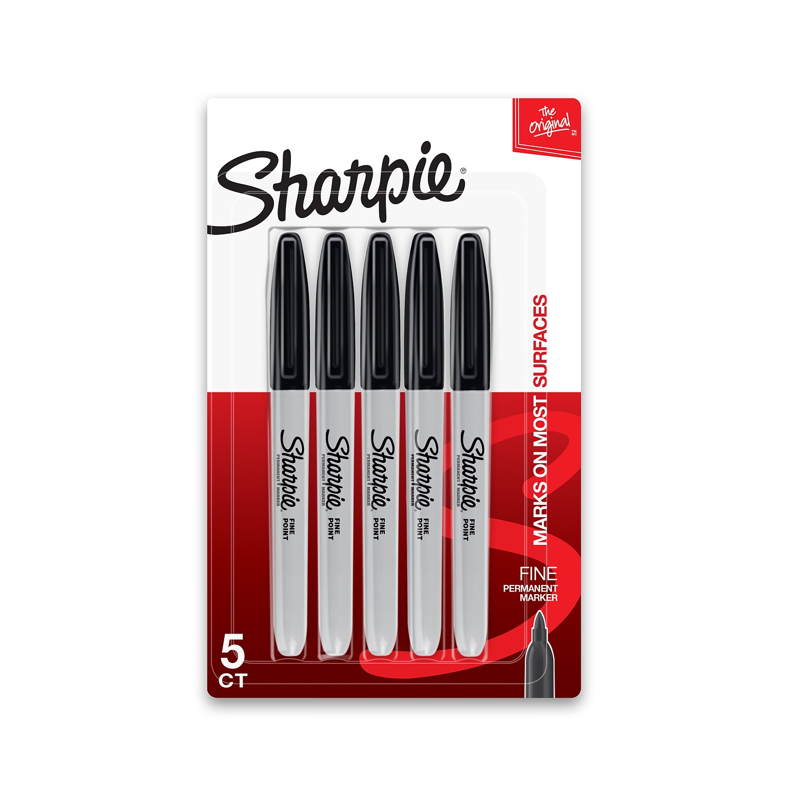 Sharpie Permanent Marker, Fine Tip, Black, 5/Pack (30665)