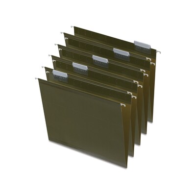 Quill Brand® 100% Recycled Premium Reinforced 5-Tab Hanging File Folders, Letter Size, Green, 25/Box (76215P)