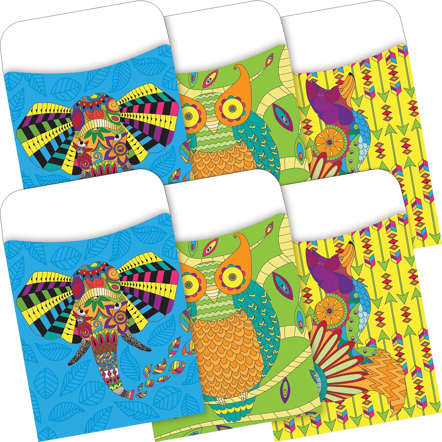 Barker Creek Bohemian Animals Peel & Stick Library Pockets, Multi-Design Set, 60/Set (BC3845)