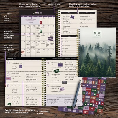 2025-2026 TF Publishing Mystic Forest 6.5" x 8" Academic Year Weekly & Monthly Planner, Paperboard Cover (AY26-9210)