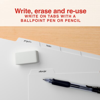Staples Write & Erase Paper Dividers, White, 5-Tabs, 36 Sets (ST63044)