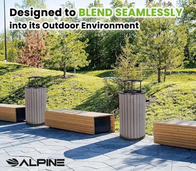 Alpine Industries Steel Outdoor Trash Can with Rain Bonnet Lid, 32 Gallon, Gray (ALP4400-01-GRY-RB)