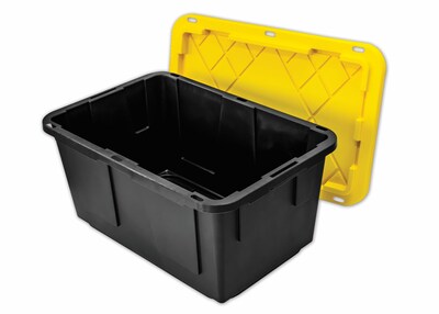 Greenmade 108 Quart Storage Bin with Snap Lid, Plastic, Black/Yellow (669871)