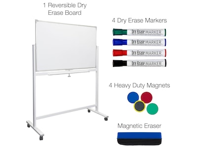 Excello Global Products Dry-Erase Mobile Whiteboard, Aluminum Frame, 48" x 32" (EGP-HD-0066)