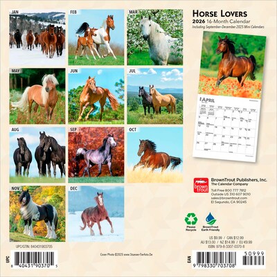 2026 BrownTrout Horse Lovers 7 x 7 Monthly Wall Calendar (9798330703708)