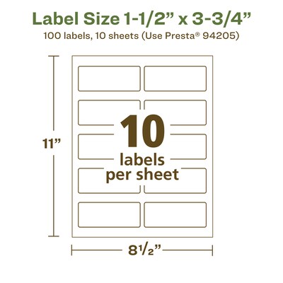 Avery EcoFriendly Laser/Inkjet Rectangle Multipurpose Labels, 1-1/2" x 3-3/4", White, 100/Pack (94205)