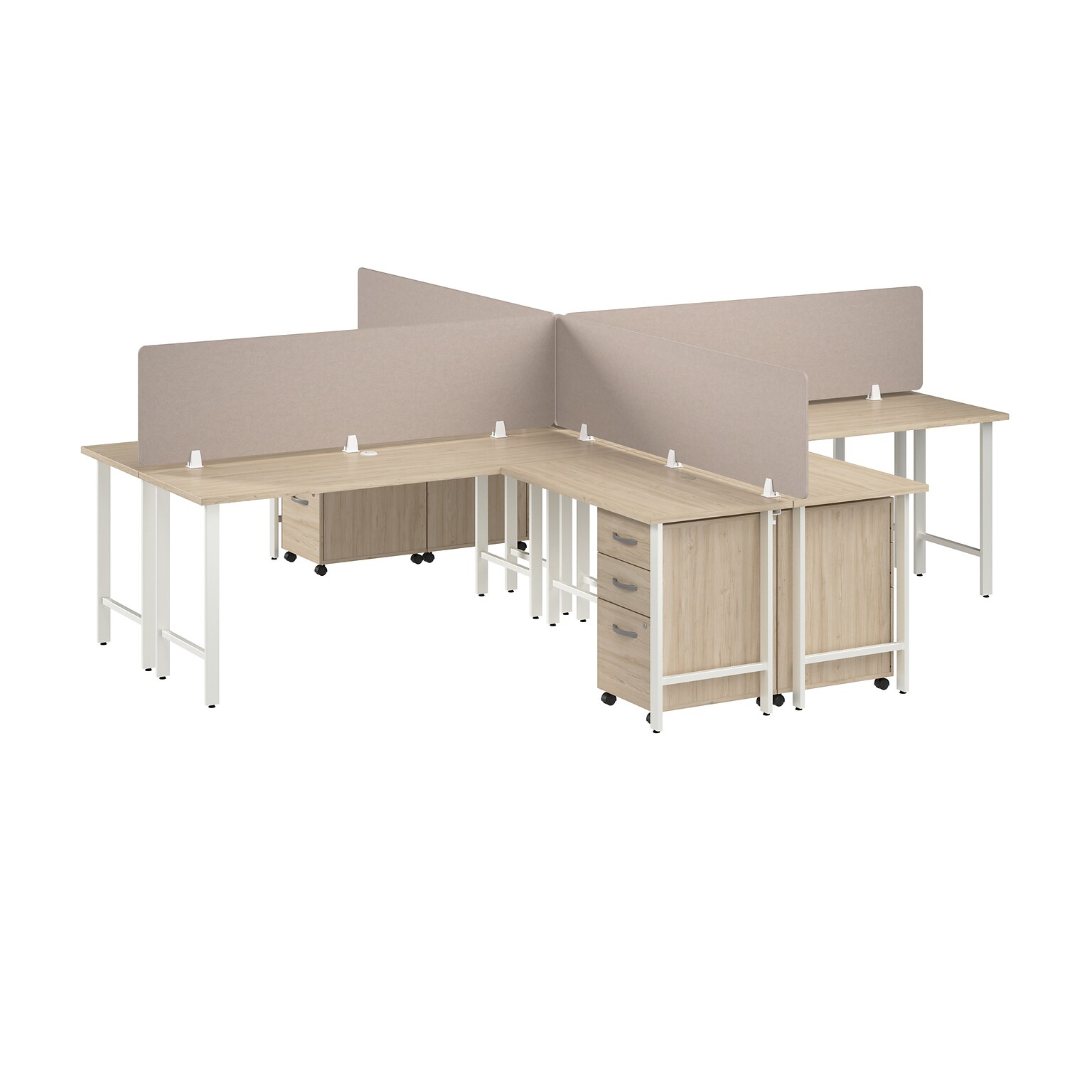 Bush Business Furniture Hustle 30H x 72W 4 Person L-Shaped Cubicle Workstation, Natural Elm (HUS017NESU)