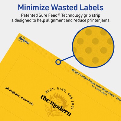 Avery Laser/Inkjet Rectangle Multipurpose Labels, 2.5" x 7", Bright Yellow, 60/Pack (94247)