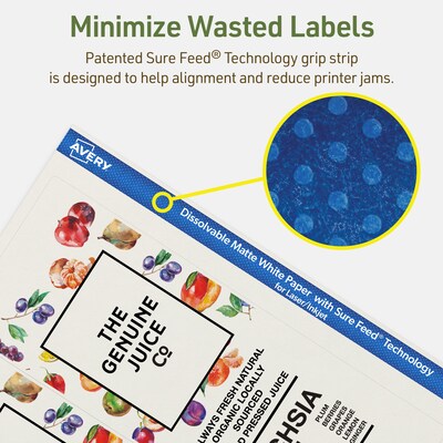 Avery Dissolvable Rectangle Multipurpose Labels, 3-1/4" x 8-3/8", Off-white, 15/Pack (94251)
