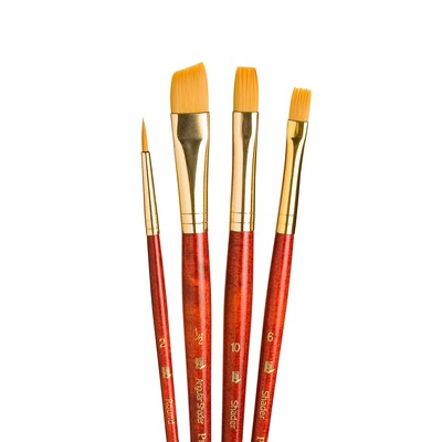Princeton RealValue Mixed Media Synthetic Taklon Variety Brush Set, Red, 4/Set, 3 Sets/Bundle (PBXPR9123-3)