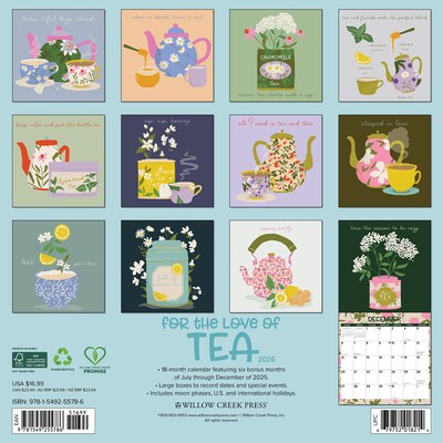 2026 Willow Creek For the Love of Tea 12 x 12 Monthly Wall Calendar (55786)