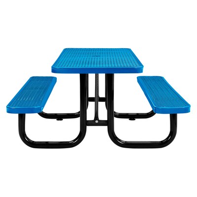 Global Industrial 6 Rectangular Outdoor Steel Picnic Table, Expanded Metal, Blue (277152BL)