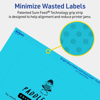 Avery Laser/Inkjet Multipurpose Rectangle Labels, 4" x 6", Bright Blue, 80/Pack (94278)