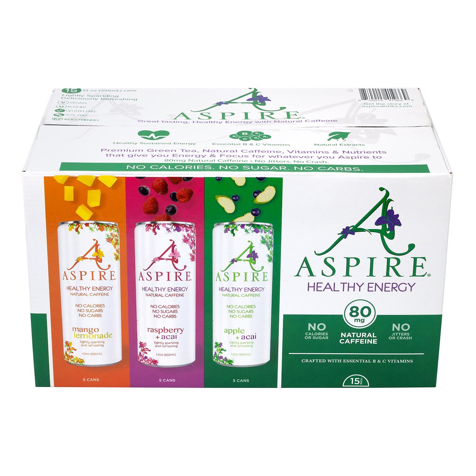 Aspire Sugar-Free Energy Drink Variety Pack, 12 oz., 15/Box (46)