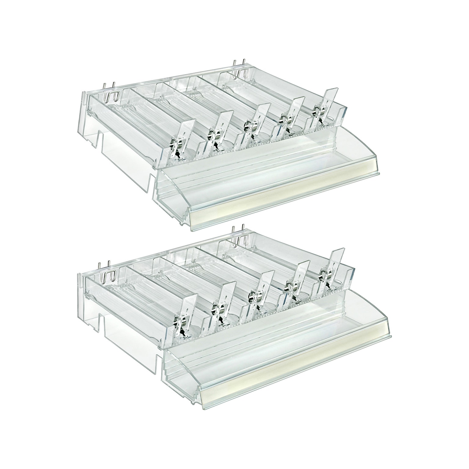Azar 3.5 x 12 Pegboard 5-Compartment Cosmetic Tray with Tester Tray, Clear, 2/Pack (225840-TESTER-SHORT-2PK)