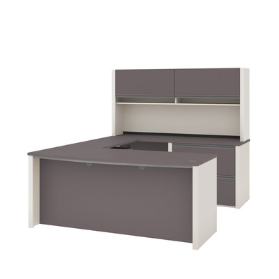 Bestar Connexion 72W U-Shaped Executive Desk with File Cabinet and Hutch, Slate (93863-59)