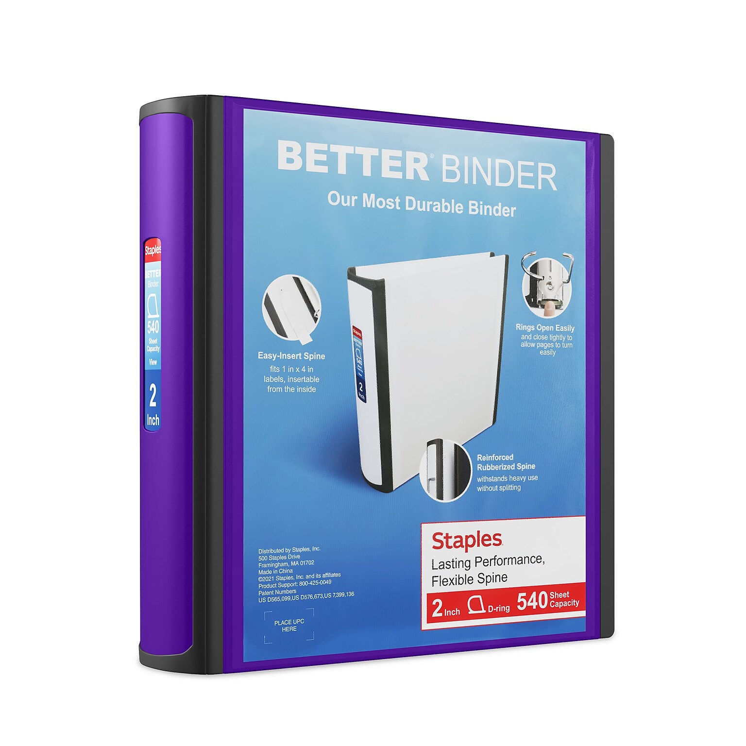 Staples Heavy Duty 2 3-Ring Better Binder, D-Ring, Purple (ST55879-CC)