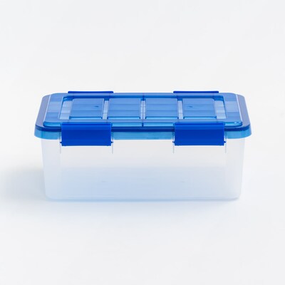 Iris 16 Quart Ultimate Clear Plastic Latching Storage Bin, Blue (500196)