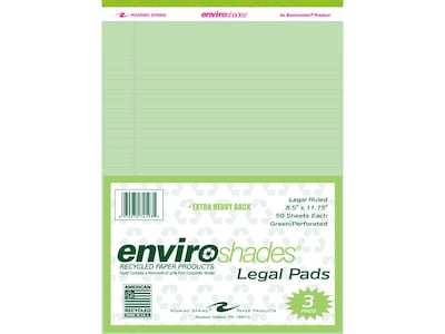 Roaring Spring Paper Products 8.5 x 11.75 Legal Pads, Recycled Green Paper, 50 Sheets/Pad, 3 Pads/