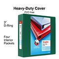 Staples® Heavy Duty 3 3 Ring View Binder with D-Rings, Dark Green (ST56312-CC)