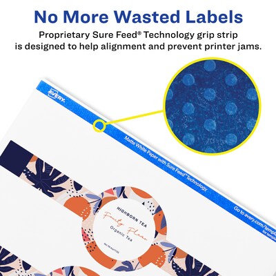 Avery Laser/Inkjet Multipurpose Labels, 8"  x 2.375", Matte White, 300/Box (94117)