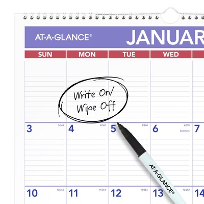2027 AT-A-GLANCE 15.5" x 22.75" Monthly Dry Erase Wall Calendar, White/Purple (PMLM03-28-27)
