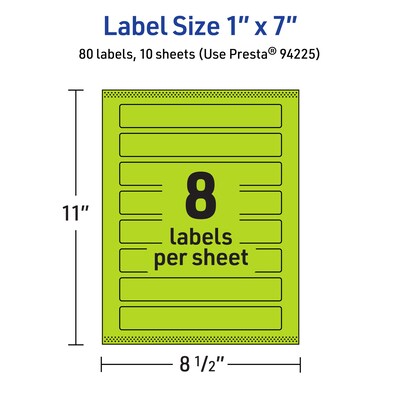 Avery Printable Rectangle Multipurpose Labels, 1" x 7", Bright Green, 80/Pack (94225)