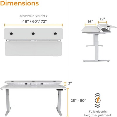 VersaDesk PowerLift Split-Level 72"W Electric Rectangular Adjustable Standing Desk, White (PL2SD7230-WW)