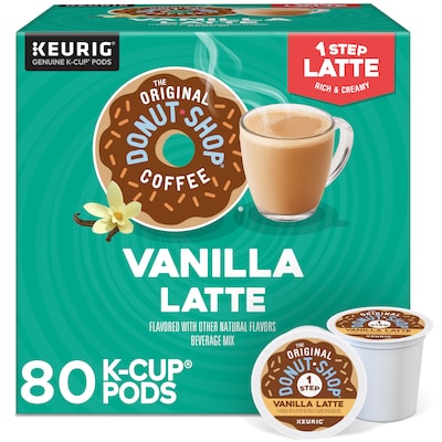 The Original Donut Shop One-Step Vanilla Latte Coffee Keurig K-Cup Pod, Dark Roast, 20/Box, 4 Boxes/