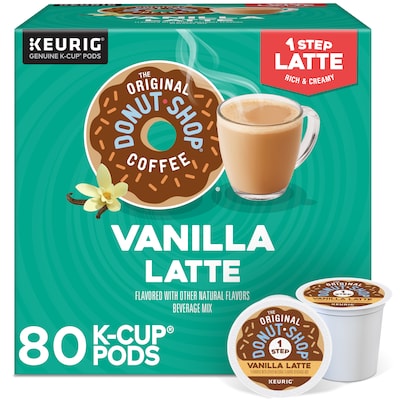 The Original Donut Shop One-Step Vanilla Latte Coffee, Keurig K-Cup Pod, Dark Roast, 24/Box, 4 Boxes