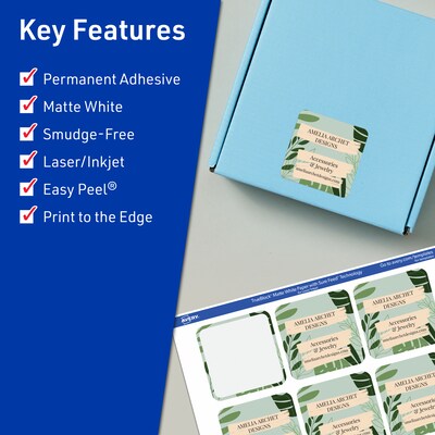 Avery TrueBlock Square Multipurpose Labels, 2-1/8 x 2-1/8, White, 1200/Box (94105)