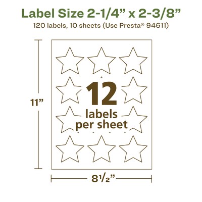 Avery EcoFriendly Laser/Inkjet Burst Multipurpose Labels, 2-1/4" x 2-3/8", White, 120/Pack (94611)
