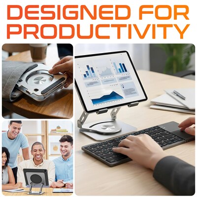 Delton N35 Wireless Keyboard and Mouse & Swivel Tablet Stand Bundle, USB-A, White (DTTKITN35WWSW60)