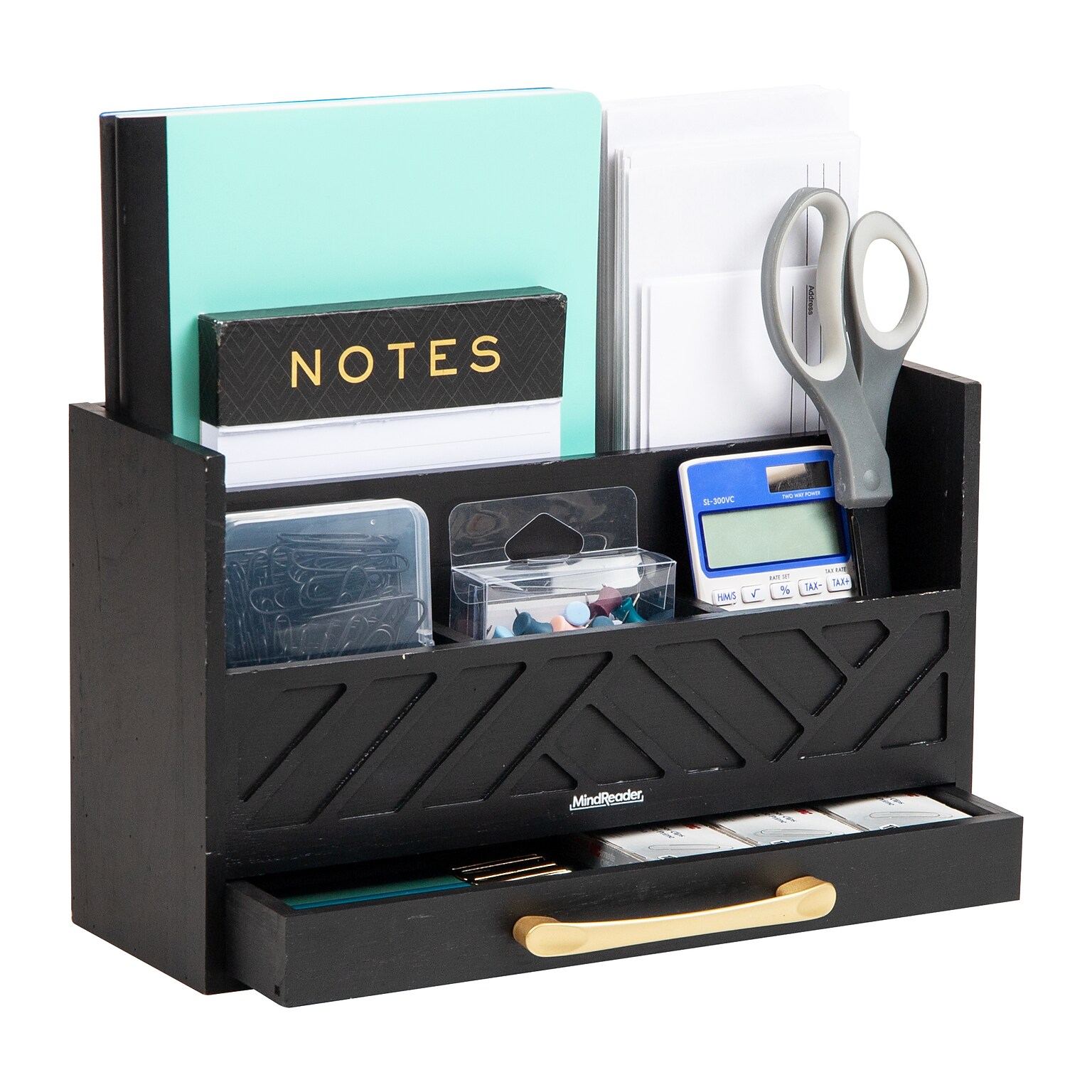 Mind Reader 5-Compartment Wood Desk Organizer, Black (VERTORG-BLK)