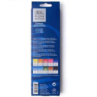 Winsor and Newton Cotman Watercolor Paint Tube Set, Assorted Colors, 5 mL, 10/Set (WNX0390664)