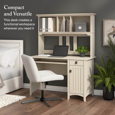 Bush Furniture Salinas 48"W Small Computer Desk with Hutch, Antique White (MY72208-03)
