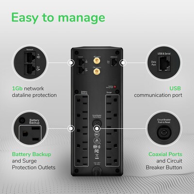 Schneider Electric Back UPS Pro Battery Backup and Surge Protector, Compact Tower, 1500VA, AVR, LCD, 120V, Black (BX1500M)