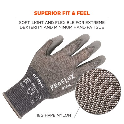 Ergodyne ProFlex 7044 PU Coated Cut-Resistant Gloves, ANSI A4, Gray, Medium, 1 Pair (10493)
