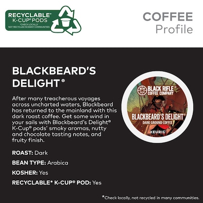 Black Rifle Coffee Company, Blackbeard’s Delight, Single Serve Keurig K-Cup Pods, Dark Roast Coffee, 88 Count (4 Packs of 22)