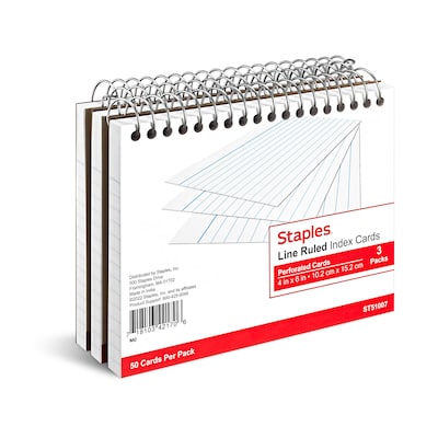 Staples™ 4 x 6 Index Cards, Lined, White, 50 Cards/Pack, 3 Pack/Carton (TR51007)