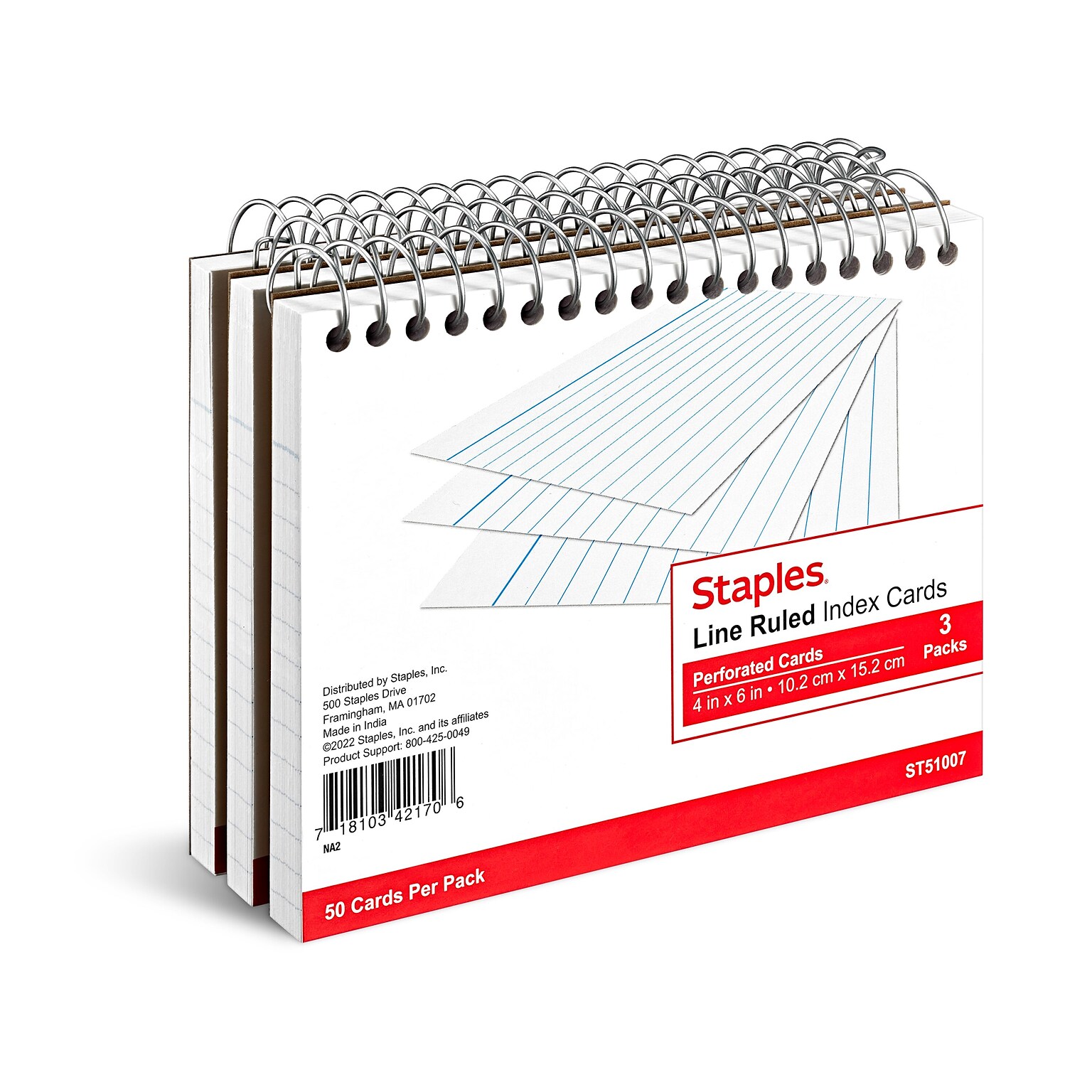 Staples™ 4 x 6 Index Cards, Lined, White, 50 Cards/Pack, 3 Pack/Carton (TR51007)