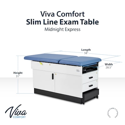 Viva Comfort Slimline Exam Table Base with Leg Rest, Step Stool, Drawers, Stirrups, 420 lbs Capacity, Blue (ADI996-FBSU-M2-BLU)