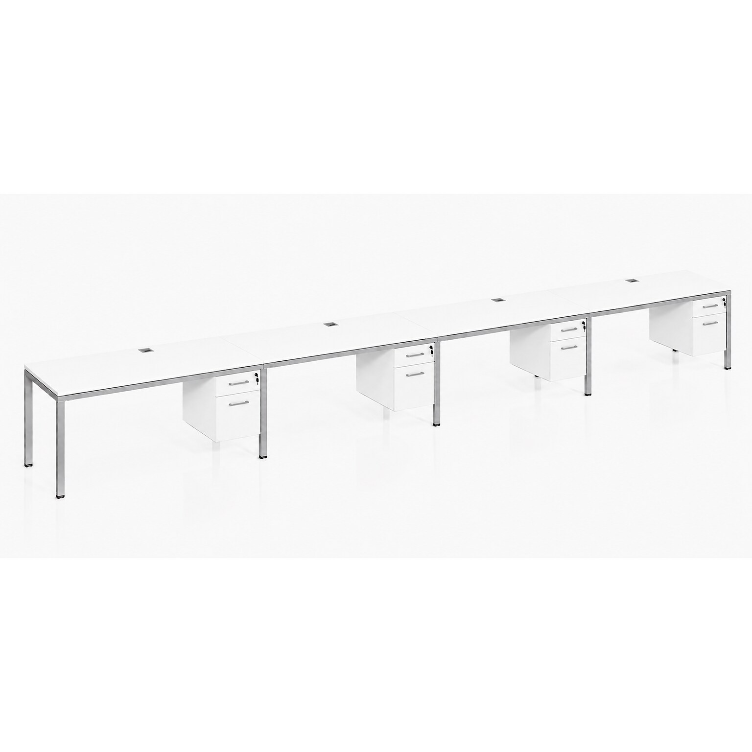 Boss Office Products Simple System 48W Desk with Pedestal, White, 4/Set (SGSD010-110-WT)