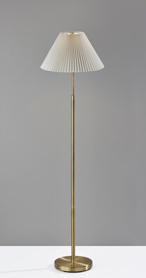 Simplee Adesso Jeremy 60.75H Antique Brass Floor Lamp with White Pleated Fabric Shade (SL9500-21)